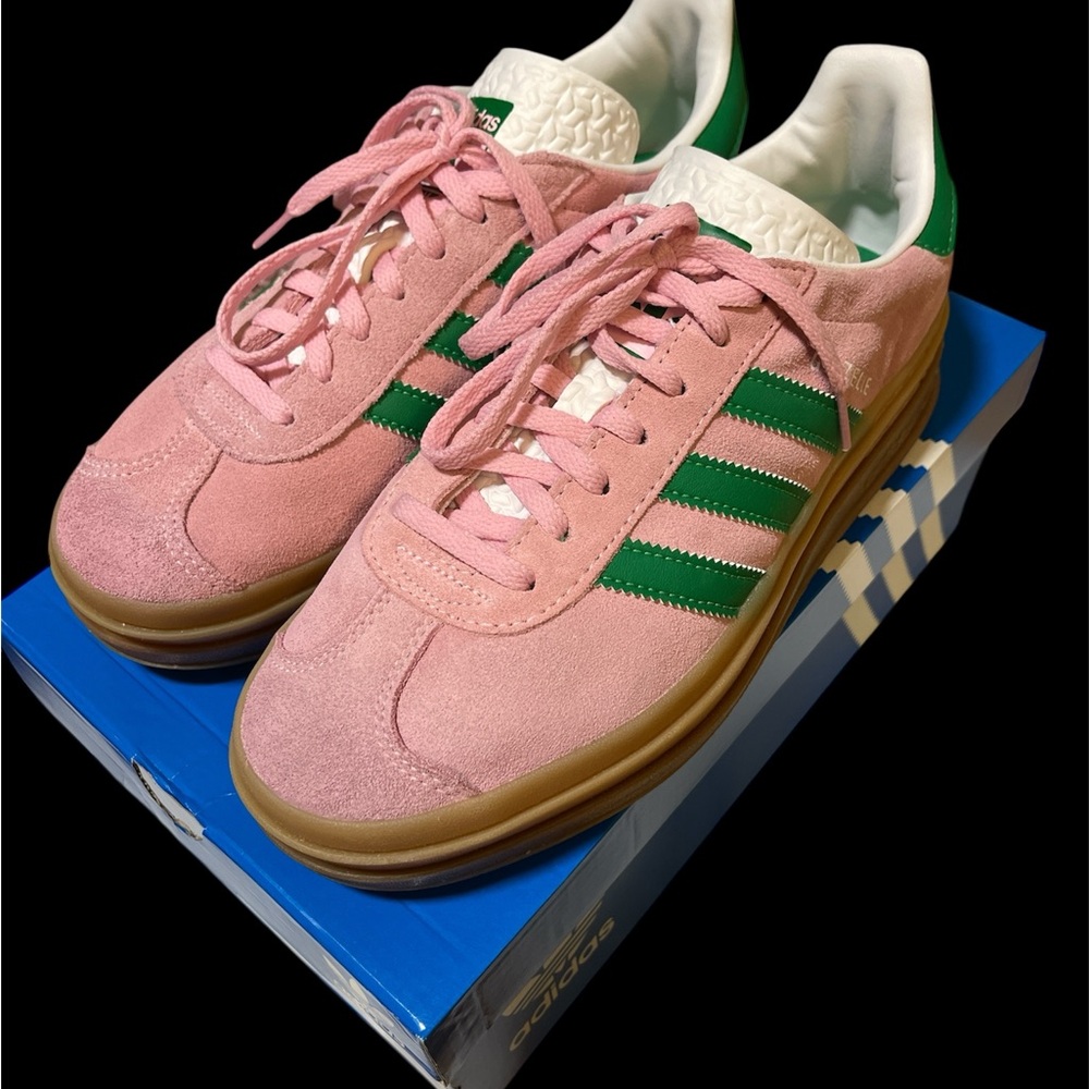 Adidas Suede Pink and Green Trainers (worn ones)